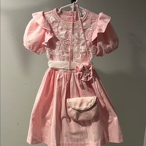 Pink Ruffled Girls Dress with Bag for your little lady